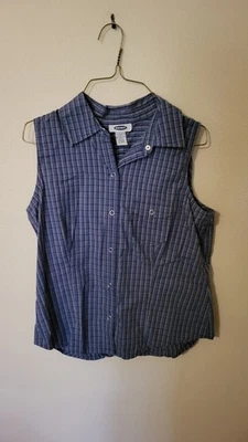 Старый темно-синий бак синий клетку верхний размер S без рукавов Snap Up 1 карман фермер лето unde - Изображение 1 из 4