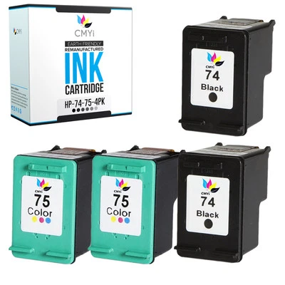 4 PK Replacement Black Color Ink Cartridges for HP 74 75 Combo Pack Cartridge - Изображение 1 из 4