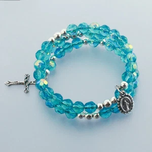 Spiral Birthstone  Rosary Wrap Bracelet - 6mmFvaceted Glass Beads 45304/March - Picture 1 of 1