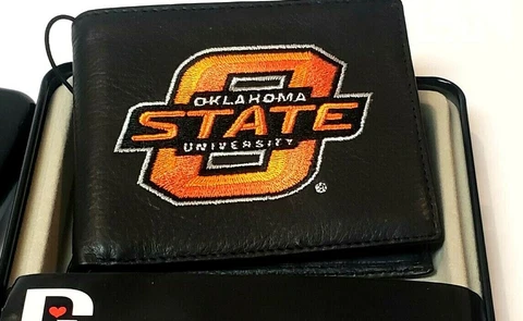 Oklahoma State OSU Cowboys Embroidered Logo Black Leather Billfold Wallet GIFT Cover