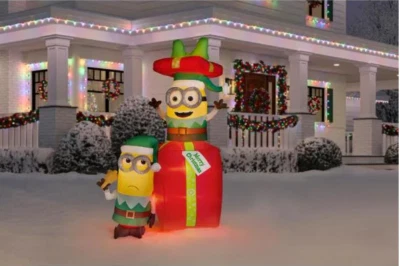 5ft Pre-lit LED Airblown Minion Elves with Present Christmas Minion Inflatable - Image 1 of 2
