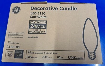 GE LED 24 light bulb B11C 60 watt equivalent 5W Soft White 2700K Candelabra Base - Image 1 of 3