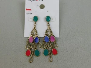 Style & Co Gold Tone & Multi Color Chandelier Dangle Earrings #1277 - Picture 1 of 2