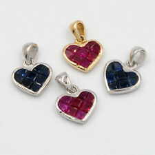 BEAUTIFUL !! Invisible Settting of Natural Ruby / Blue Sapphire 9K Gold Pendant