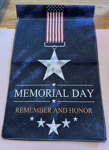 NEW Yard Garden Flag MEMORIAL DAY Remember Honor Patriotic Blue Burlap 18"x12" - Picture 1 of 5