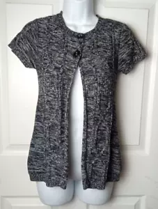 Epic Threads Girls Black & White Short Sleeve Long Glitter Cardigan Size L - Picture 1 of 8