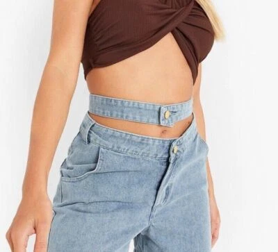 BooHoo Jeans Womens Size 16 Thong Back Mom High Rise Denim Light Blue Wash  - Image 1 of 4