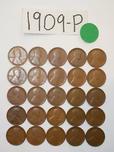1909-P CENT HALBE ROLLE SOLIDES DATUM = 25 LINCOLN WEIZENPENNIES (8+ ARTIKEL KOSTENLOSER VERSAND) - Bild 1 von 2