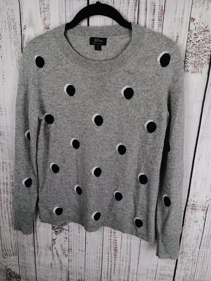J. Suéter Crew Para Mujer Pequeño Gris Cachemira Lunares Manga Larga Pullover Acogedor Foto 1 de 4