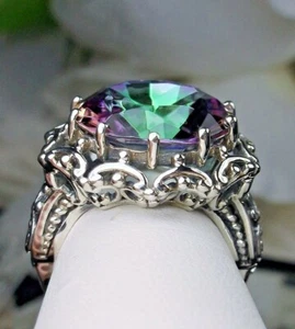 Mystic Topaz Ring, 10ct Simulated Gem, Sterling Silver Filigree D105 - Picture 1 of 12