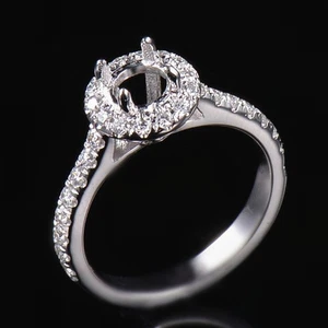 18K White Gold Natural Diamond Engagement Semi Mount Ring Settings Round 6.5mm - Picture 1 of 5