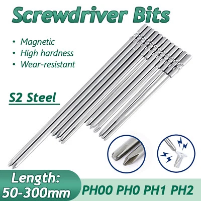  50mm-200mm Long Magnetic Power Drill Screwdriver Bit Set Reach 1/4'' Hex Shank - Image 1 of 4