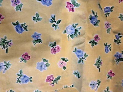 VTG Joan Kessler Concord YELLOW Polished Cotton Florals of Pink & Blue 44" X 56" - Image 1 of 4