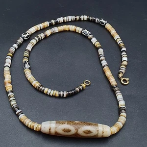 AA Vintage Antique Agate bead Tibet Himalayan Dzi pendant Necklace - Picture 1 of 14
