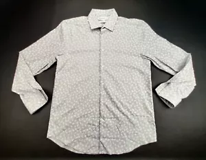 Primark Slim Fit Men's L White/Light Grey Foliage Long Sleeve Button Down Shirt - Picture 1 of 9