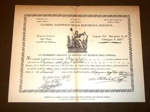 Fac simile Milano '800 Brevetto Capitano Guardia Nazionale Repubblica Cisalpina - Picture 1 of 1