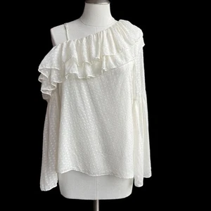 Women's Parker Ivory Lima One Shoulder Ruffle Georgette Bell Sleeve Blouse Small - Picture 1 of 7