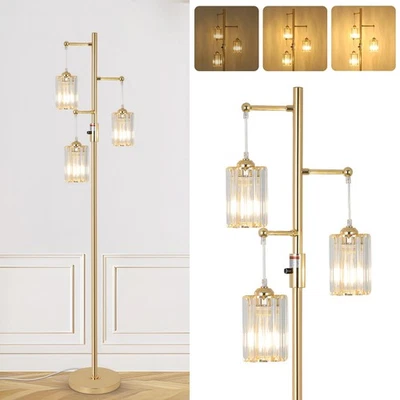 Lámparas de pie de cristal dorado para sala de estar, regulables 3 luces modernas de pie L... Foto 1 de 4