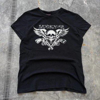 Camisa Grunge Pistola Alas Calavera Alas Aflicción Y2K Lucky 13 De Colección Foto 1 de 4