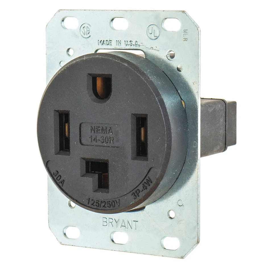 BRYANT 9430FR Receptacle,Blk,30A,3 Poles,4 Wires 49YY92 - Image 1 of 1