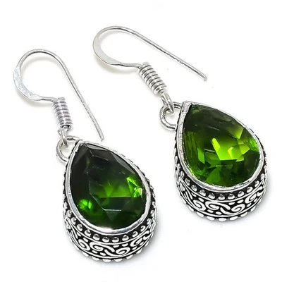 Peridot Gemstone 925 Sterling Silver Gift Jewelry Earring 1.42" X-Mas Gift N547 - Image 1 of 3