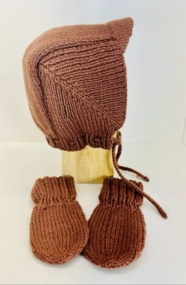 Sombrero de invierno tejido infantil vintage años 60 con guantes sin pulgar talla 1 año en adelante Foto 1 de 4