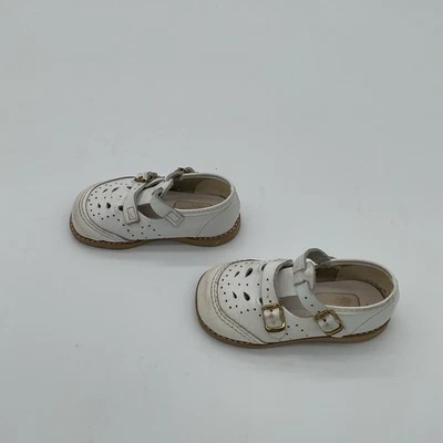 Zapatos Retro Años 80 Dyna Niños Talla 4 Cuero Blanco Doble Hebilla Suelas de Goma Foto 1 de 4