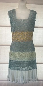 Nachlass Vintage Designer mintgrün Blumen Spitze & Seide Etuikleid ~ XS ~ braucht Slip - Bild 1 von 9