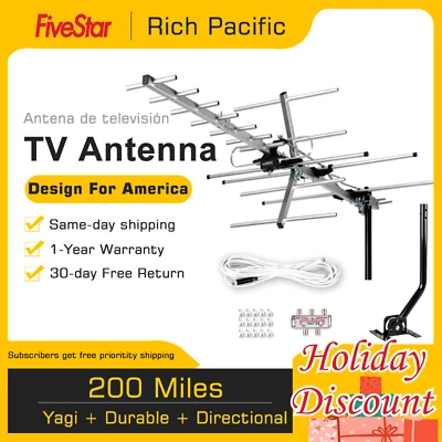 MEJOR OFERTA Antena HDTV Exterior Yagi 200 Millas Montaje en Techo Ático + Divisores de Poste Foto 1 de 4