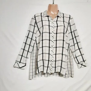 Camisa Blusa Top J. Jill Mujer Talla MP Blanca A Cuadros Cuello Abotonado - Imagen 1 de 14