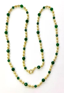 HSN Judith Ripka Verona Gold Plated Sterling Green Agate 36" Beaded Necklace - Picture 1 of 6
