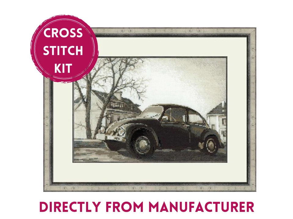RIOLIS Counted Cross Stitch Kit 1177 The Beetle. Vintage Black & White Picture - Image 1 of 4
