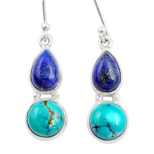 Memorial Day Sale 11.02cts Turquoise Tibetan Lapis Lazuli Dangle Earrings U27492