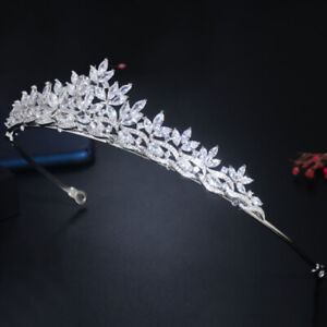 CZ Crystal Princess Tiara Crown Headband Hair Accessories Wedding White Jewelry