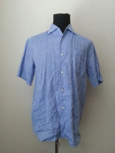 Dunhill Mens Short Sleeve Shirt Size M Blue 100% Linen Made in ITALY - Picture 1 of 11