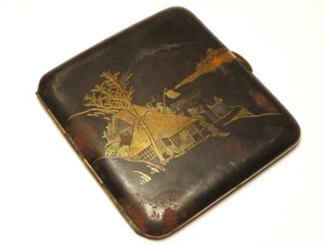 Komai Meiji Japanese Metalwork Cigarette Case Mt. Fuji Design K24 Gold Inlay - Picture 1 of 10