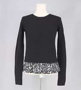 TORY BURCH Black Merino Wool Sweater Floral Peplum Detail Size S - Picture 1 of 7