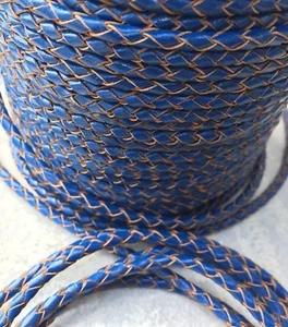 4 mm Premium Cuero Genuino Redondo Borde Corte Azul Bolo Trenzado Cordón Por Yarda - Imagen 1 de 1