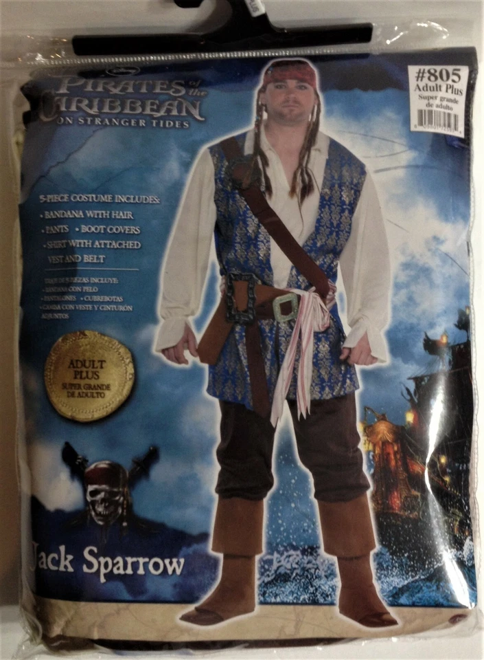 Disfraz DISNEY Piratas Mareas del Caribe ADULTO JACK SPARROW Plus 48-52 NUEVO 5 piezas HOMBRE Foto 1 de 1