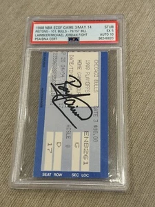 1988 BULLS PISTONS 5/14 TICKET 1ST JORDAN LAIMBEER FIGHT PLAYOFFS PSA 5 AUTO 10 - Picture 1 of 3