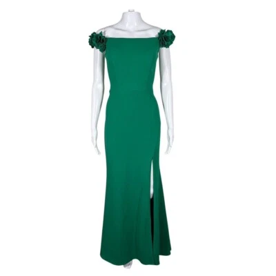 NUEVO CON ETIQUETAS XScape Evenings Flor Fuera del Hombro Buceo Crepe Vestido en Verde Talla 6 Foto 1 de 4