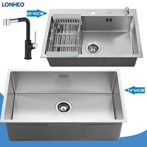 Lonheo acero inoxidable fregadero de cocina sifón fregadero empotrado fregadero fregadero grifo de cocina  - Imagen 1 de 35