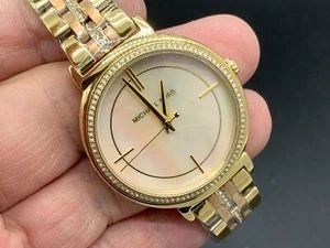 MICHAEL KORS MK-3860 shell Dial Rose gold crystal 5 ATM S/S QUARTZ WOMEN'S WATCH - Picture 1 of 15