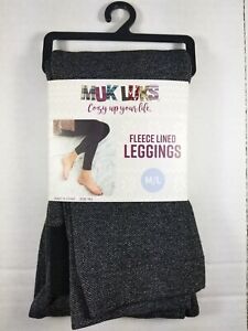 Women’s Muk Luks Fleece Lined Leggings Black Herringbone Pattern S/M or M/L NWT