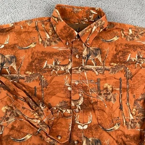 North River Outfitters Shirt Mens Large Orange Deer Hunting All Over Print - Picture 1 of 10