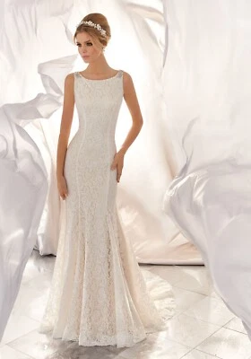 Vestido de novia estilo Mori Lee 6866 talla 8 funda calce, encaje, lentejuelas, espalda en V Foto 1 de 4