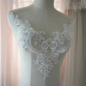 Apliques de encaje con cuello en V motivo de boda parche accesorio para vestido de noche vestido de hadas - Imagen 1 de 6