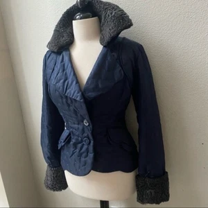 Gaetano Navarra dark blue sherpa fur collar cuff winter puffer coat womes 4-6 - Picture 1 of 11