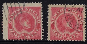 Newfoundland 1887 1/2c red rose dog, Sc56/SG49 x 2 shades used, CV $20+ (a3003 - Picture 1 of 2