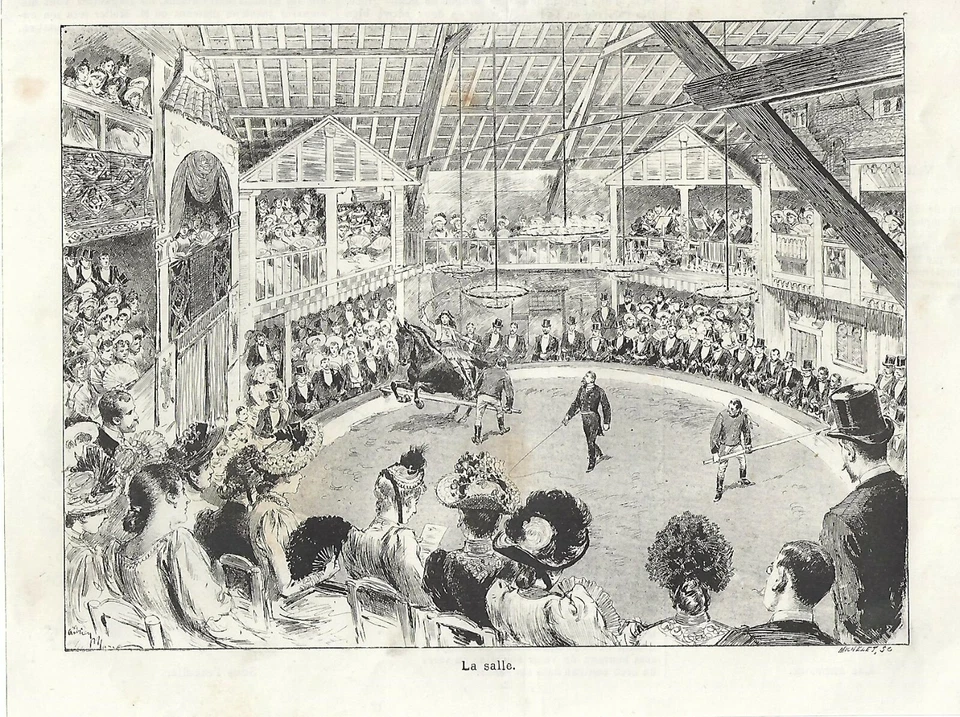 Stampa antica SPETTACOLO DI EQUITAZIONE cavalli 1890 Antique print - Immagine 1 di 1